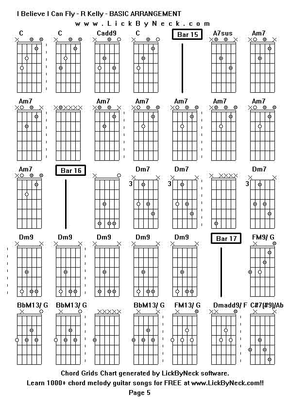 Chord Grids Chart of chord melody fingerstyle guitar song-I Believe I Can Fly - R Kelly - BASIC ARRANGEMENT,generated by LickByNeck software.